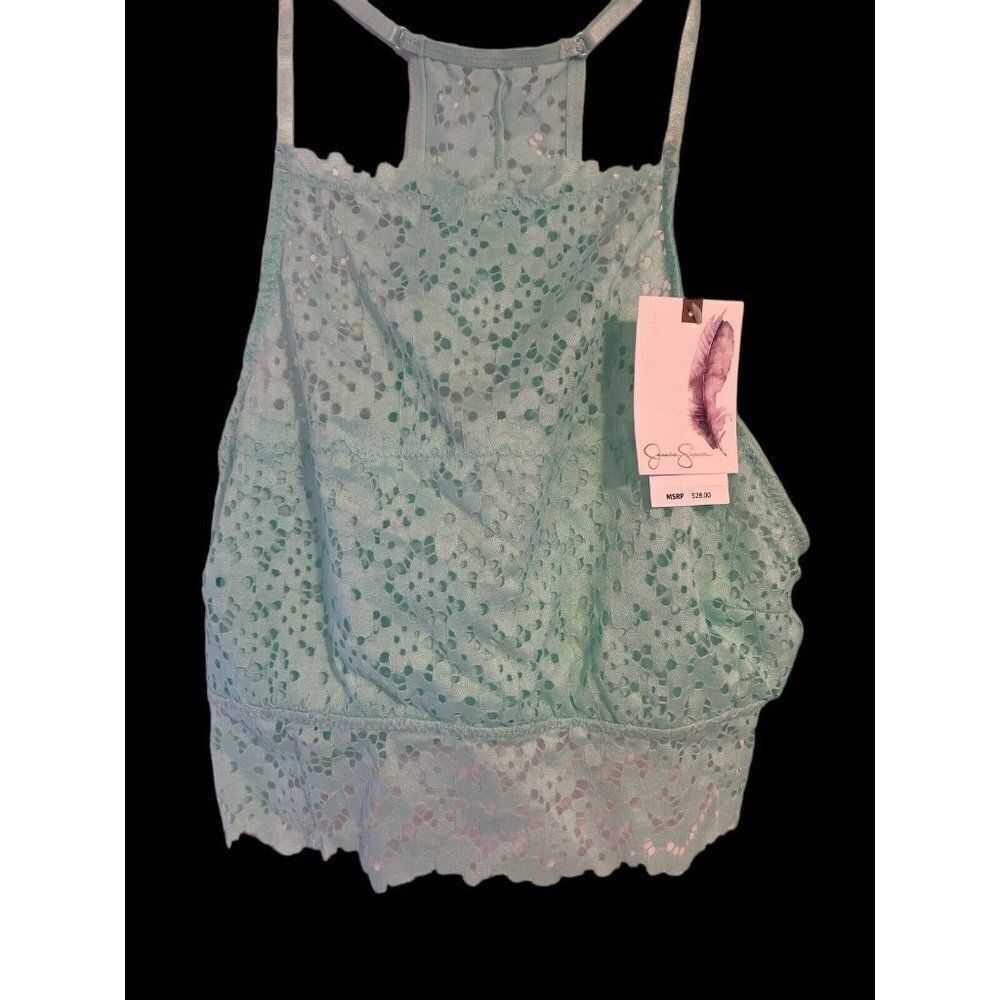 Jessica Simpson Cropped Tank Top Size L 12-14 Eyelet Lace Ruffle - Picture 5 of 7